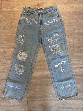 Born Dead Graphic Distressed Straight Men’s Jeans - Blue